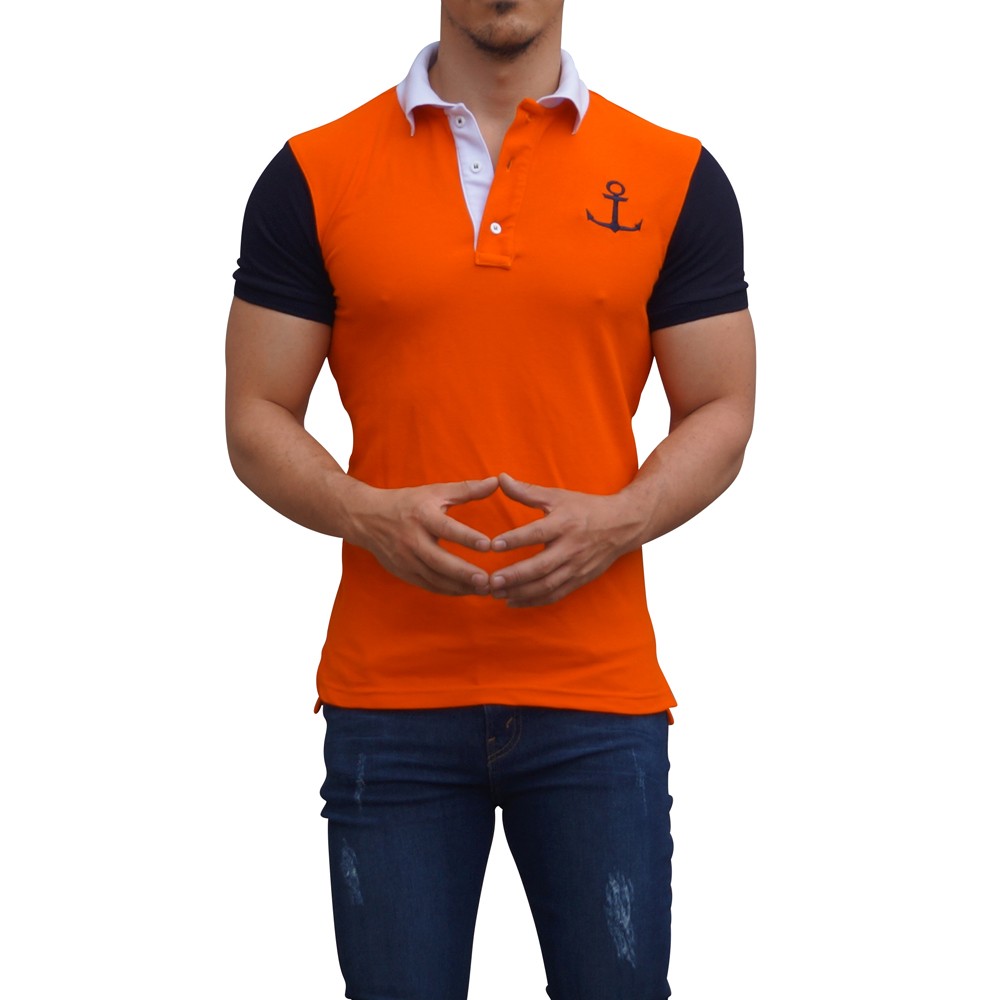 Polo Naranja Mangas Marino Logo Marino