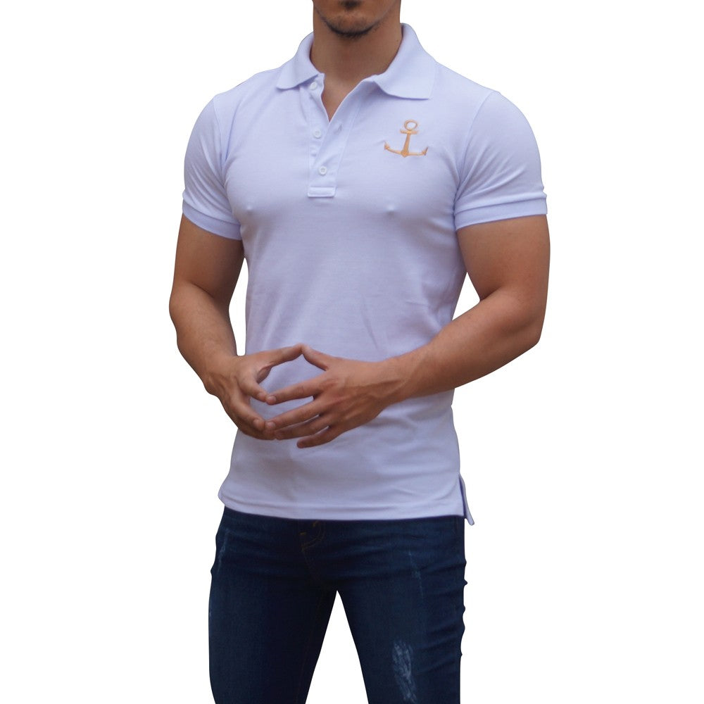 White Polo White Sleeves Golden Logo