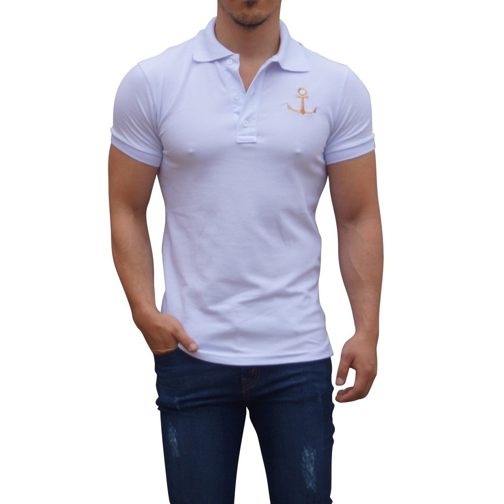 White Polo White Sleeves Golden Logo
