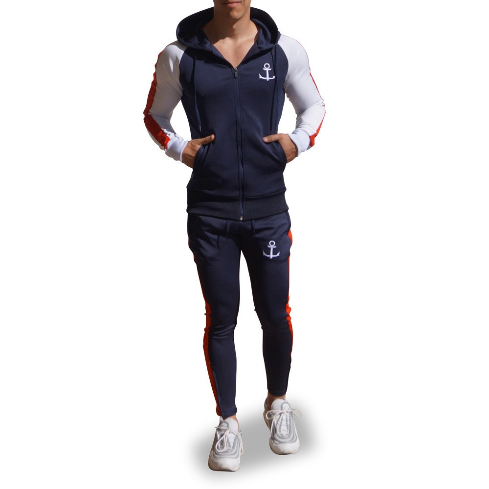 Delta Tracksuit Marino Manga Blanca Franja Roja