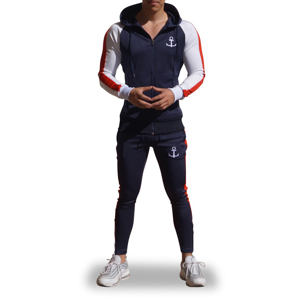 Delta Tracksuit Marino Manga Blanca Franja Roja