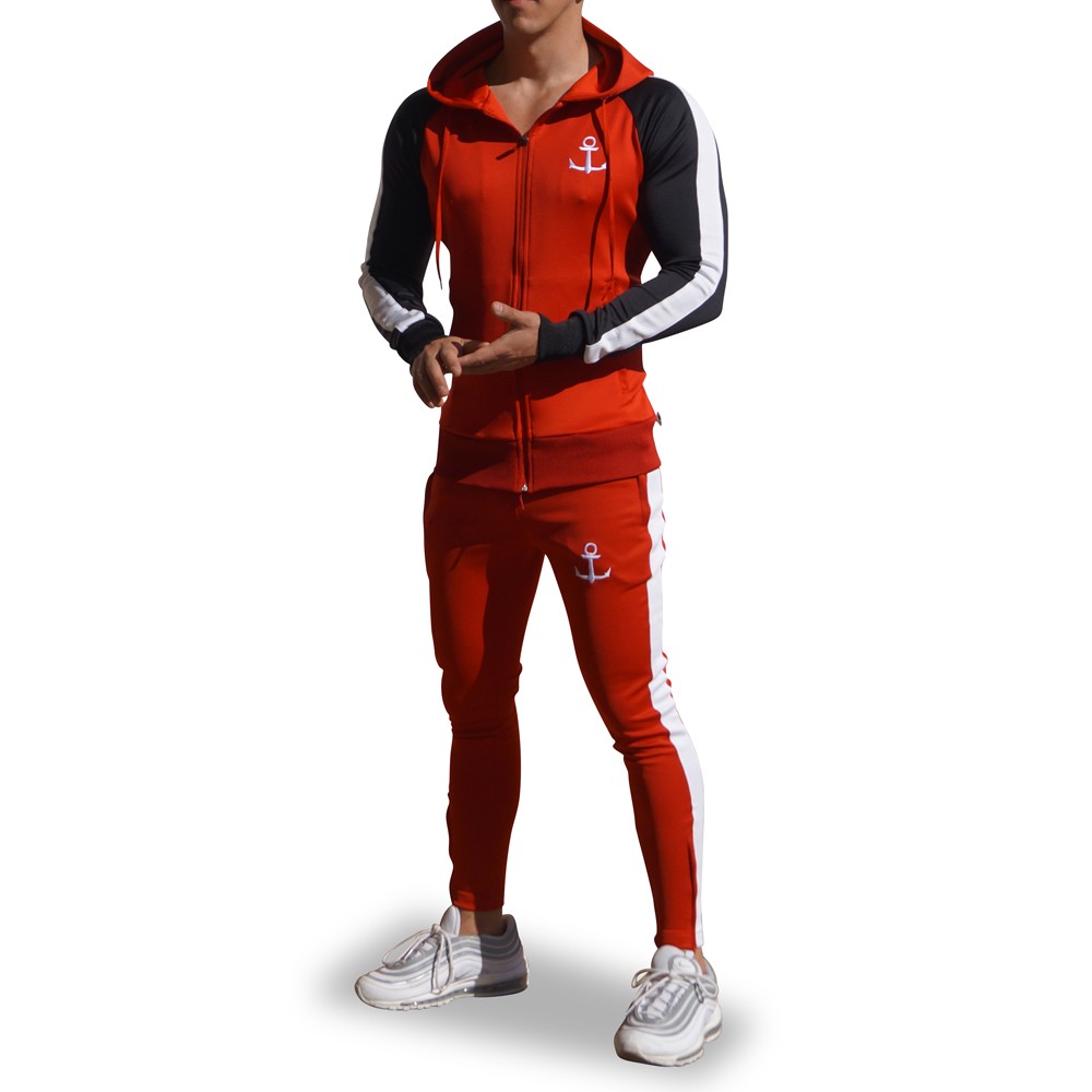 Delta Tracksuit Rojo Manga Negra Franja Blanca