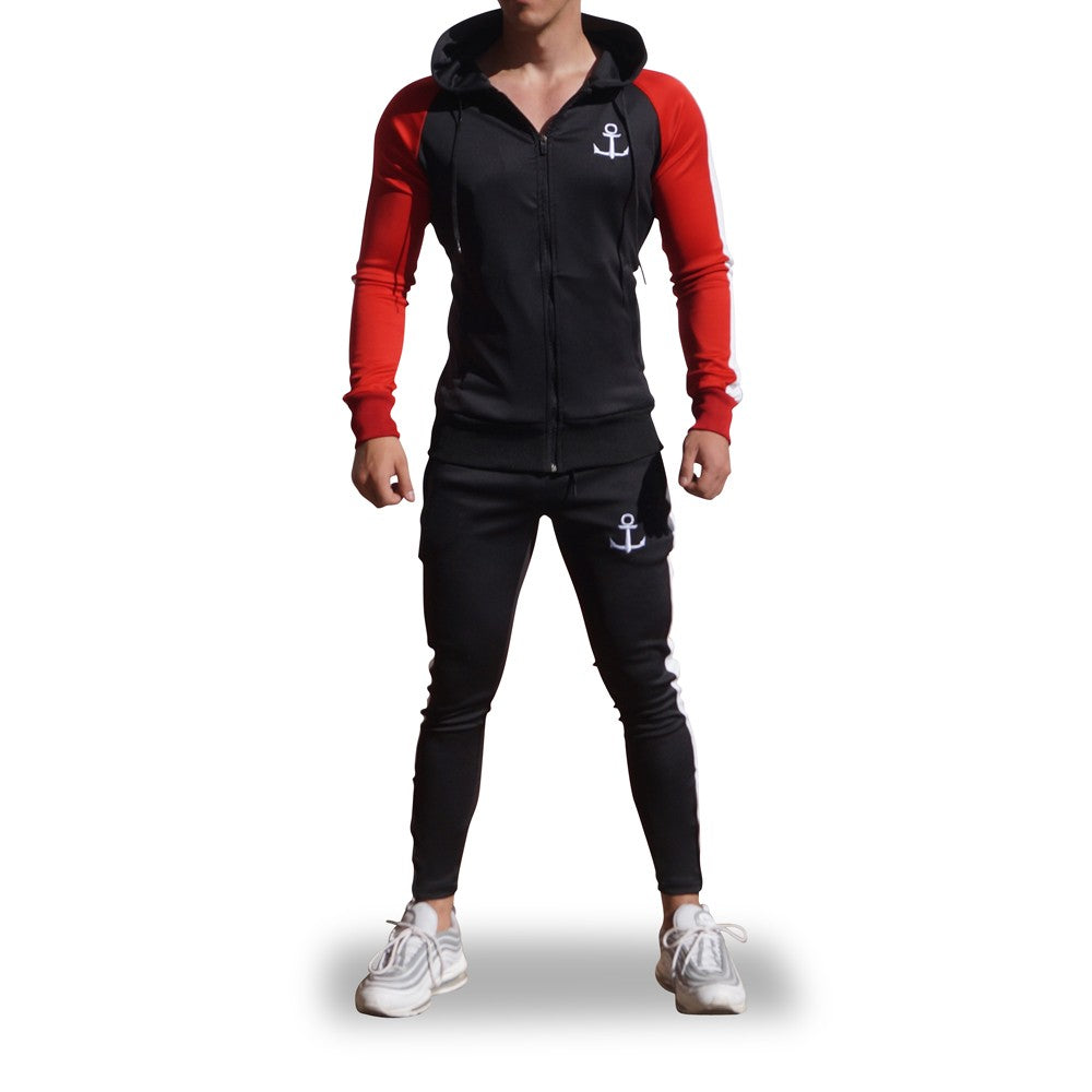 Delta Tracksuit Negro Manga Roja Franja Blanca
