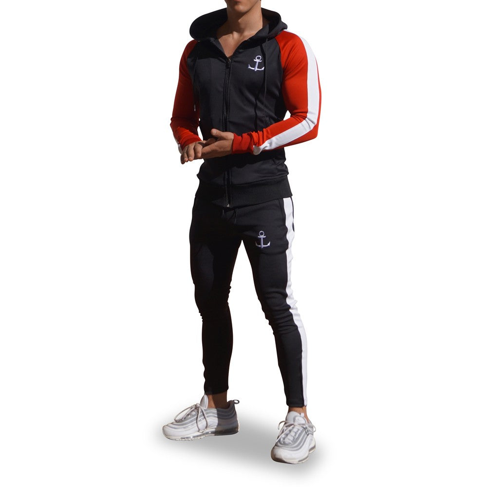 Delta Tracksuit Negro Manga Roja Franja Blanca