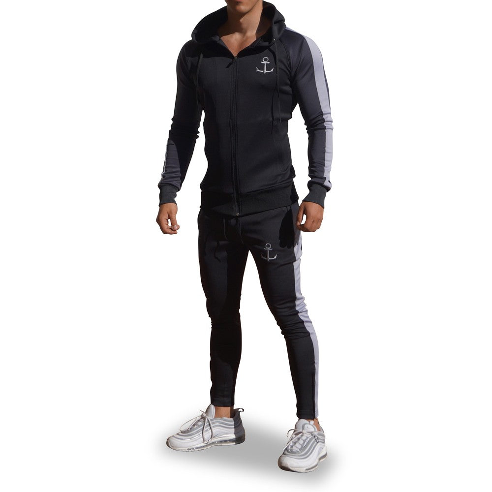 Delta Tracksuit Negro Manga Oxford Franja Gris Claro