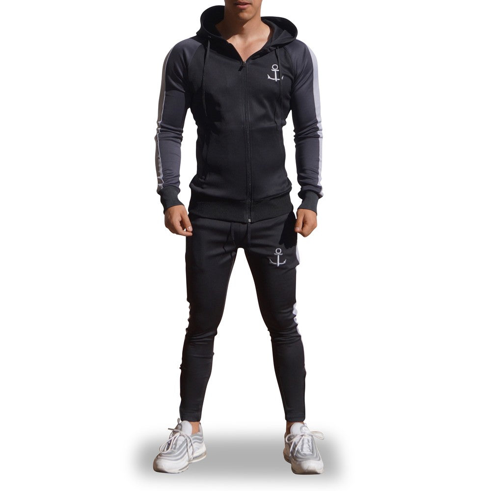 Delta Tracksuit Negro Manga Oxford Franja Gris Claro