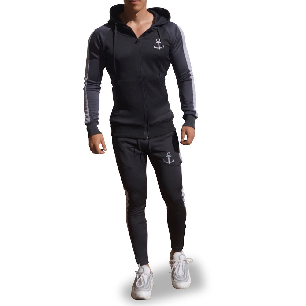 Delta Tracksuit Negro Manga Oxford Franja Gris Claro