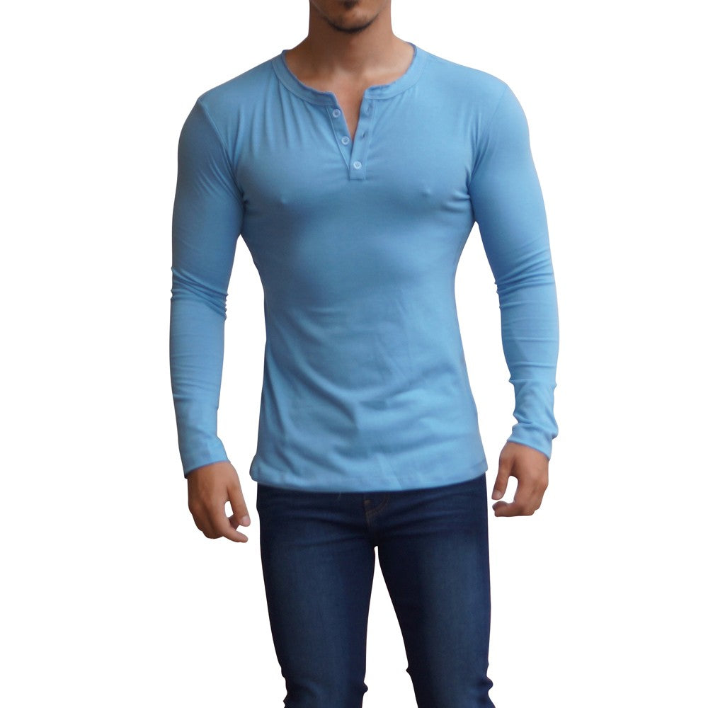 Light Blue Long Sleeve Henley Shirt