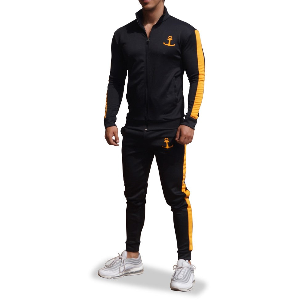 Elite Track Suit Pants Black Yellow Stripe