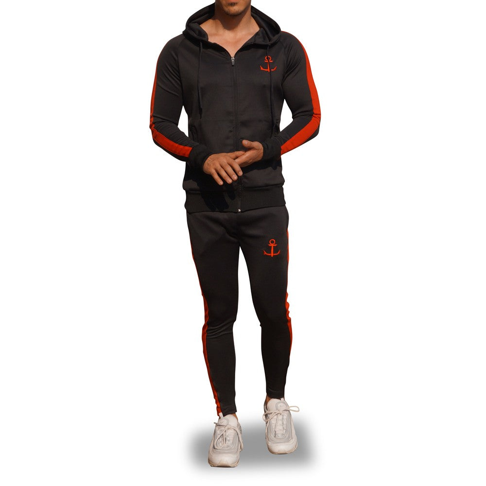 Delta Tracksuit Negro Manga Negra Franja Roja