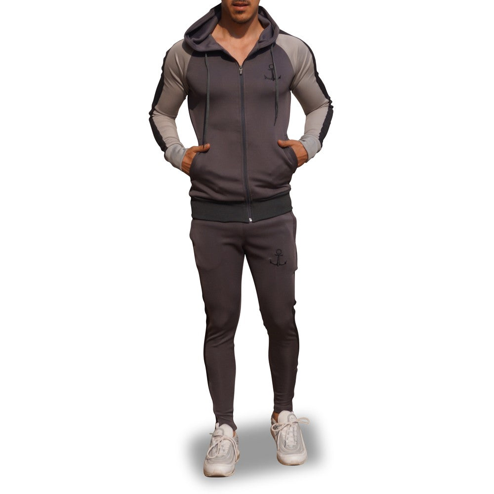 Delta Tracksuit Oxford Manga Gris Claro Franja Negra