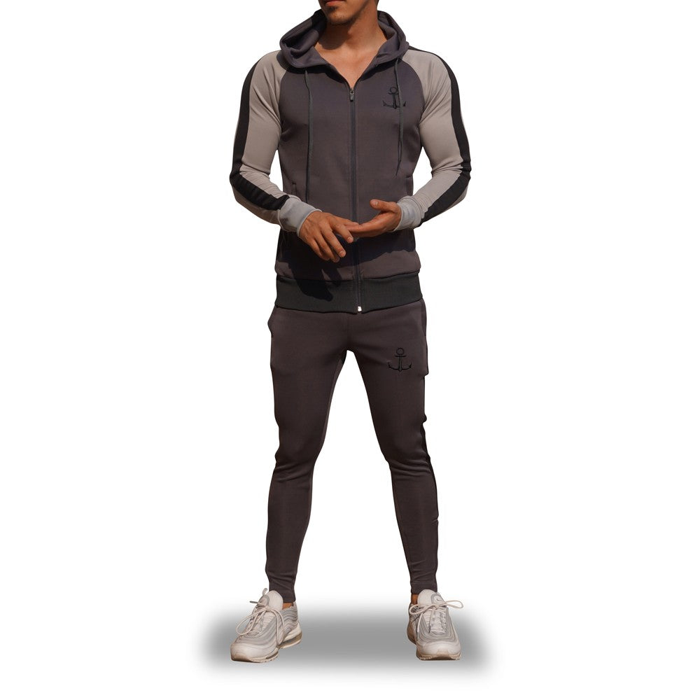 Delta Tracksuit Oxford Manga Gris Claro Franja Negra