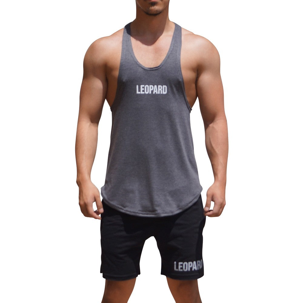 Gym Stringer Tank Gray Oxford Logo White