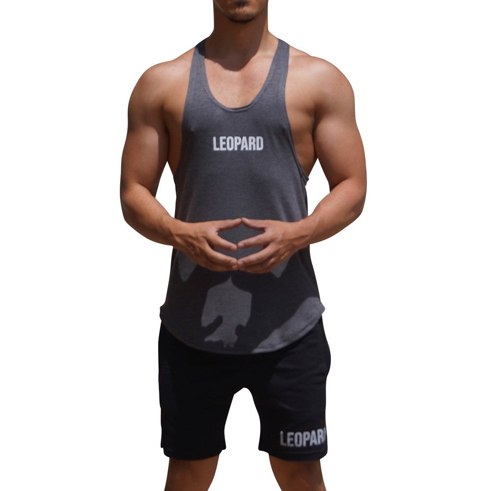 Gym Stringer Tank Gray Oxford Logo White
