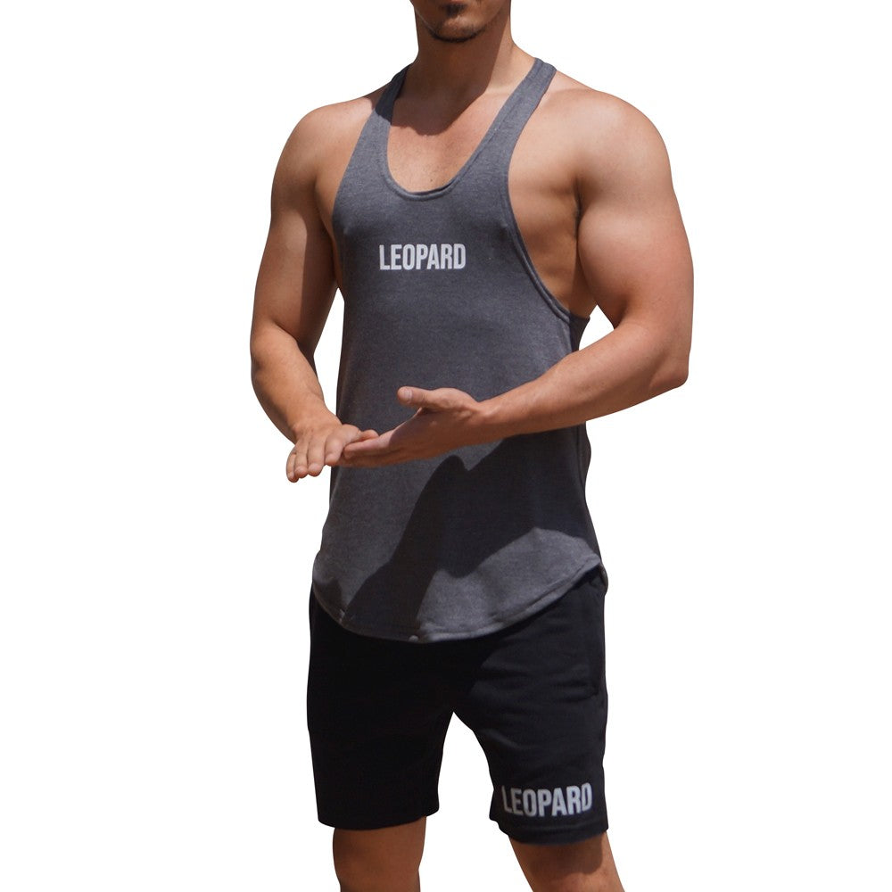 Gym Stringer Tank Gray Oxford Logo White