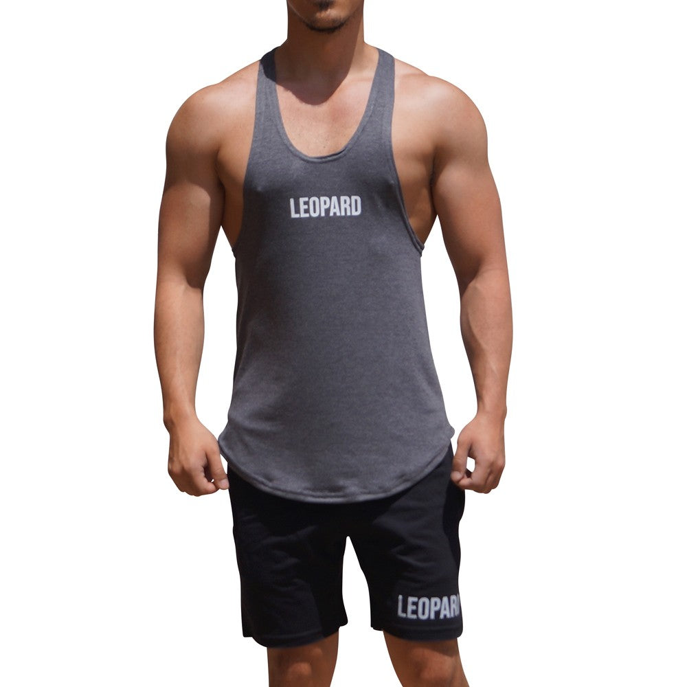 Gym Stringer Tank Gray Oxford Logo White