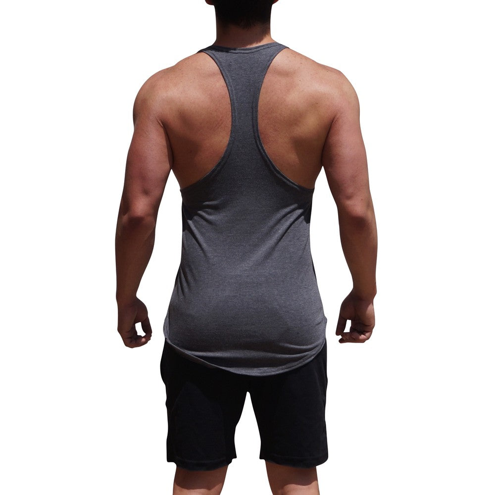 Gym Stringer Tank Gray Oxford Logo White
