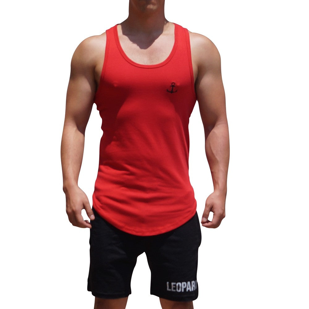 Gym Core Tank Roja Ancla Negra Bordada