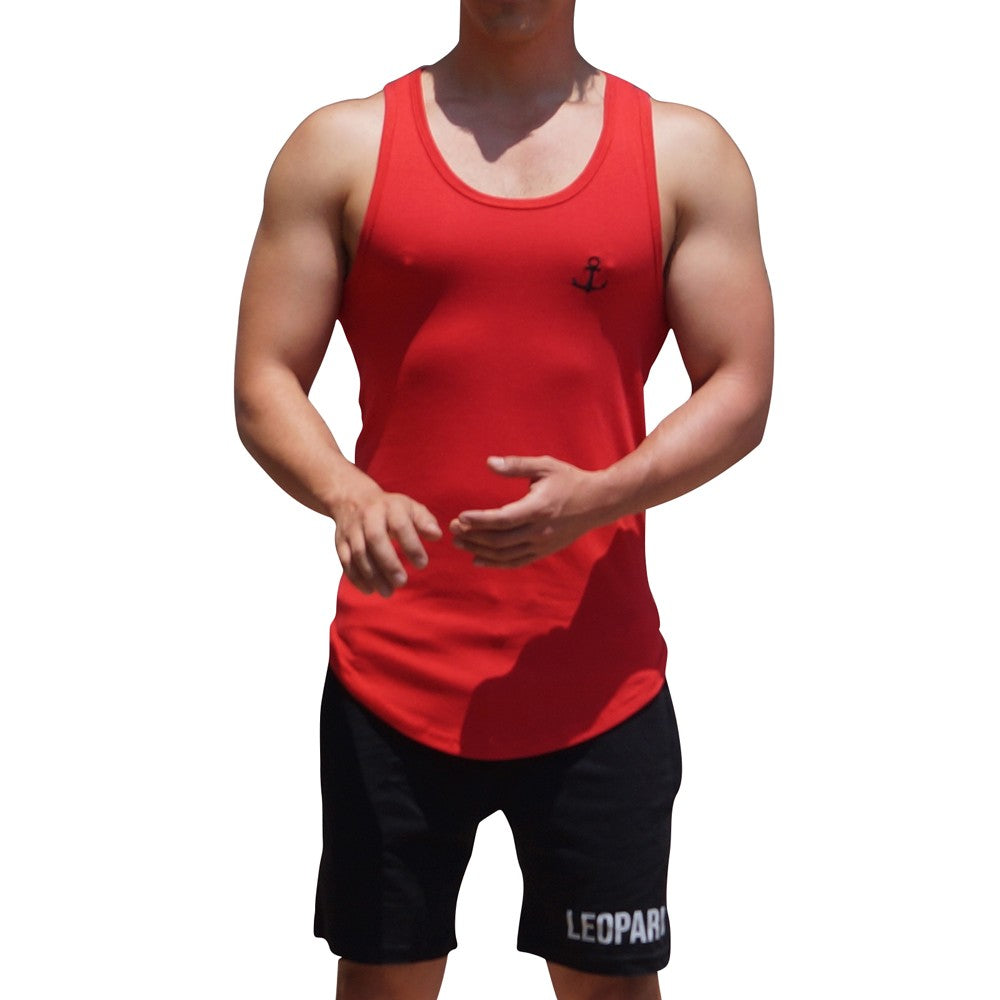 Gym Core Tank Red Embroidered Black Anchor