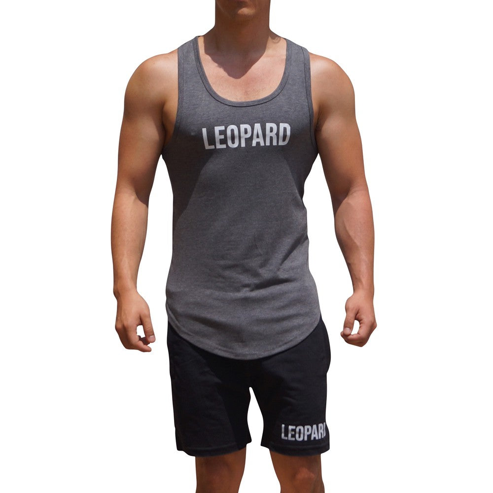 Gym Core Tank Gray Oxford Big Logo White