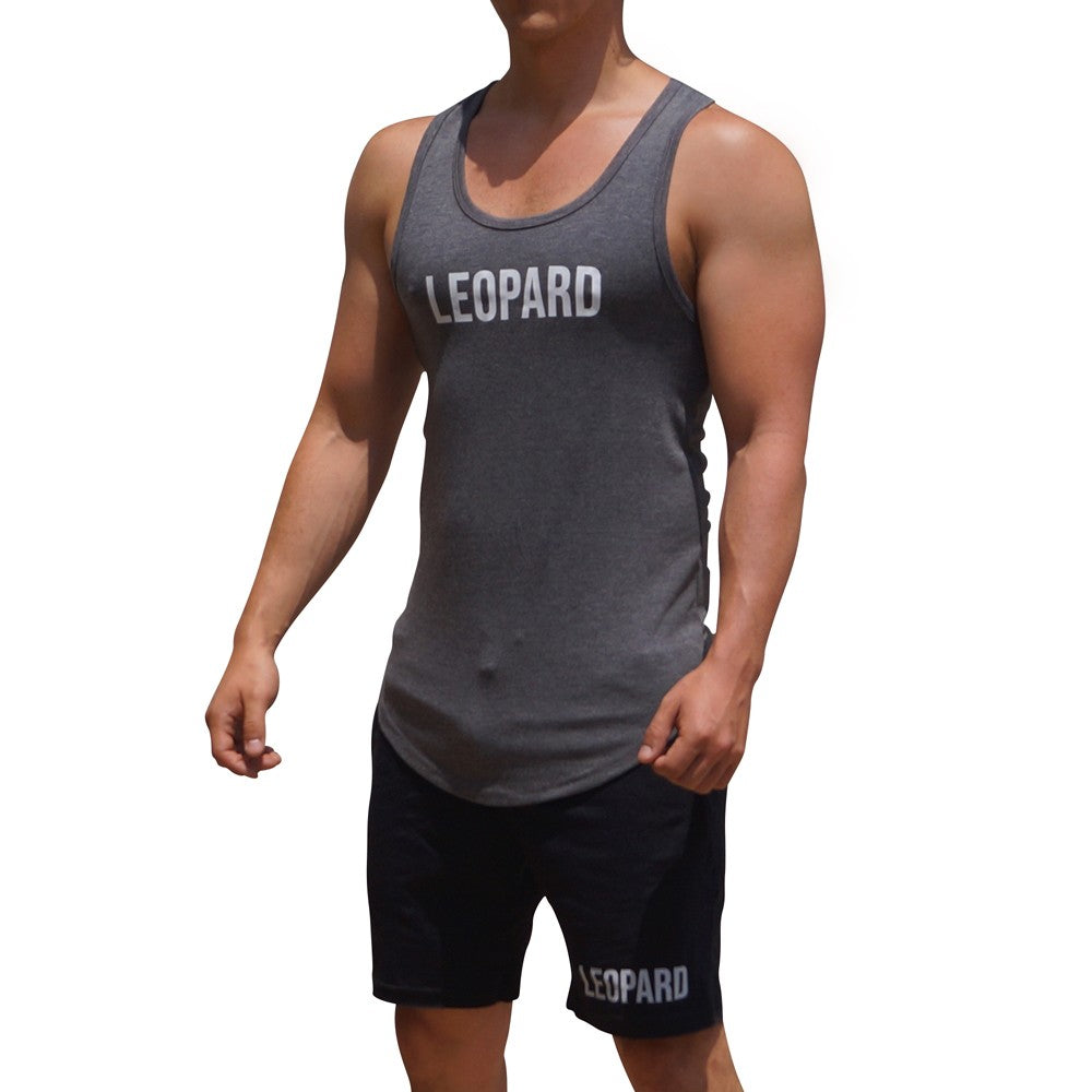 Gym Core Tank Gray Oxford Big Logo White
