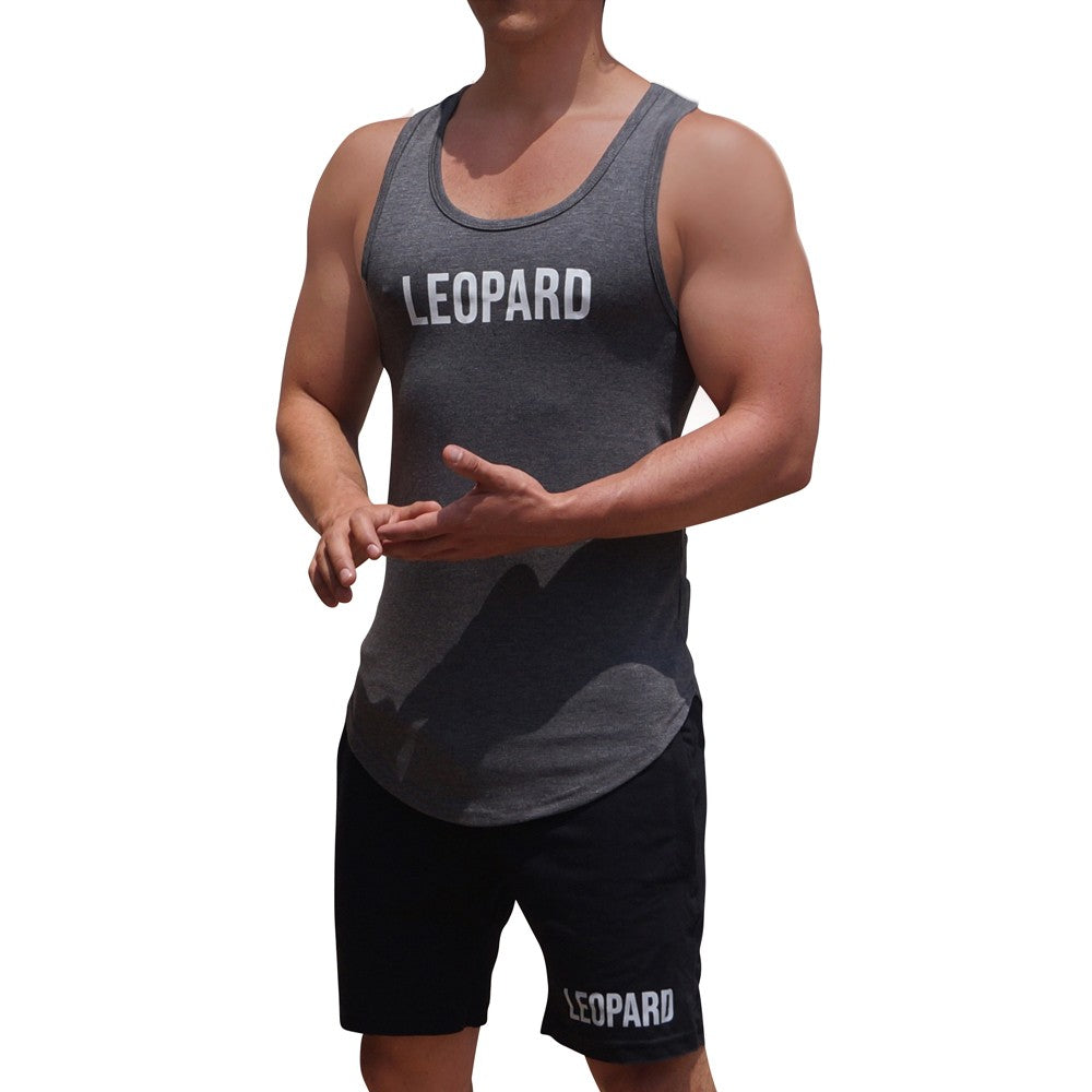 Gym Core Tank Gray Oxford Big Logo White