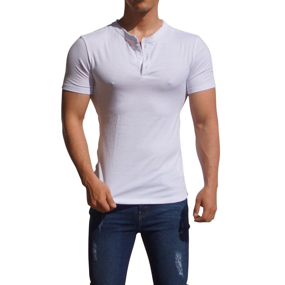 White Short Sleeve Henley T-shirt