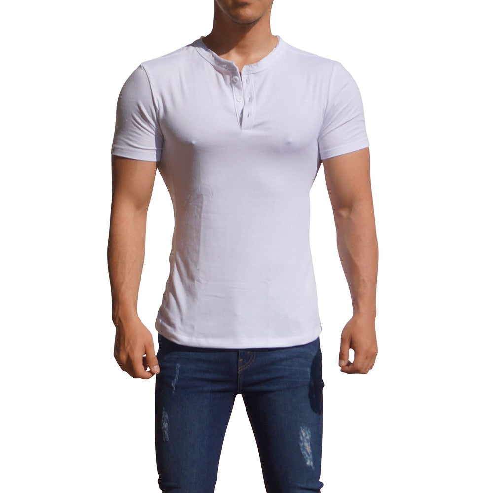 Playera Henley Manga Corta Blanco