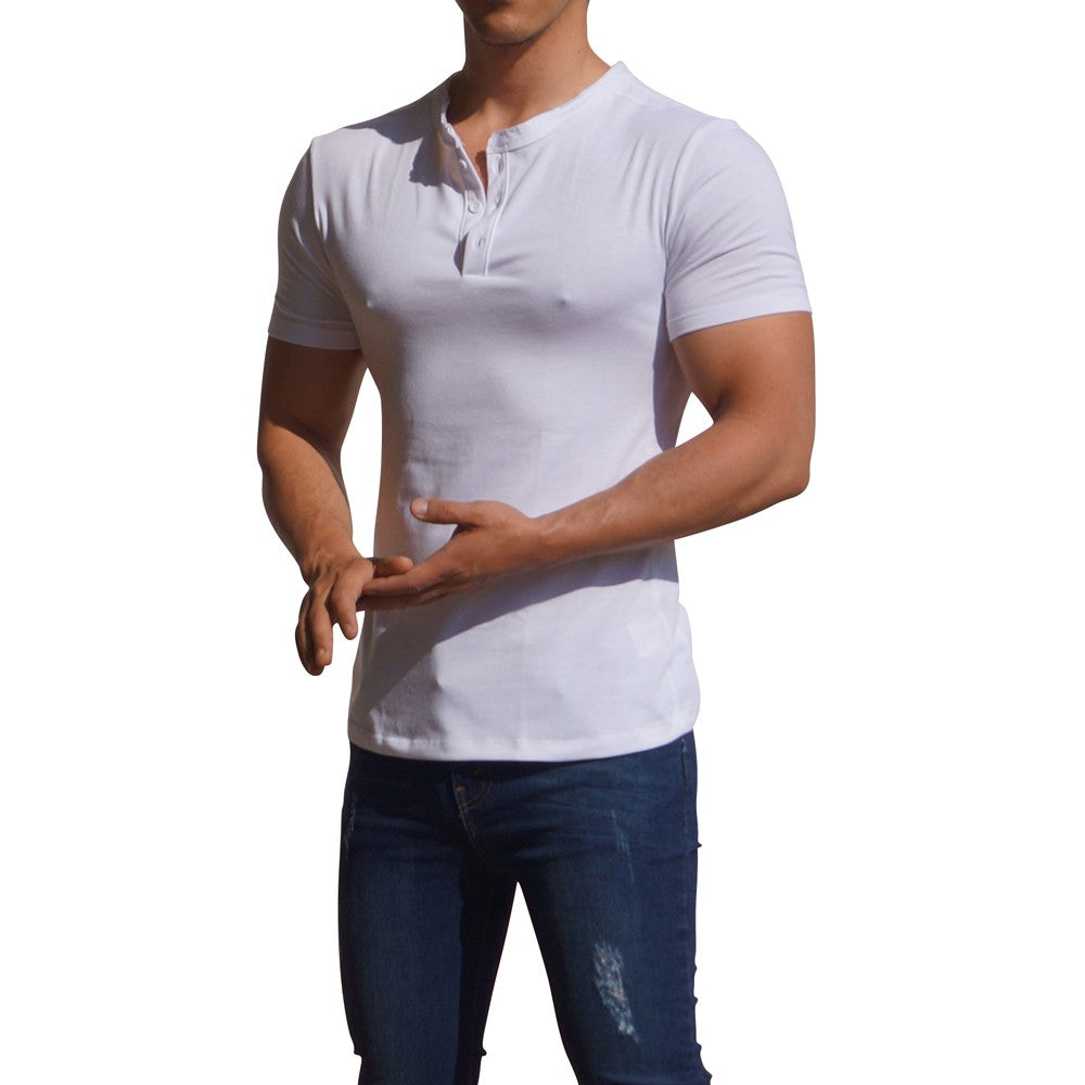 White Short Sleeve Henley T-shirt