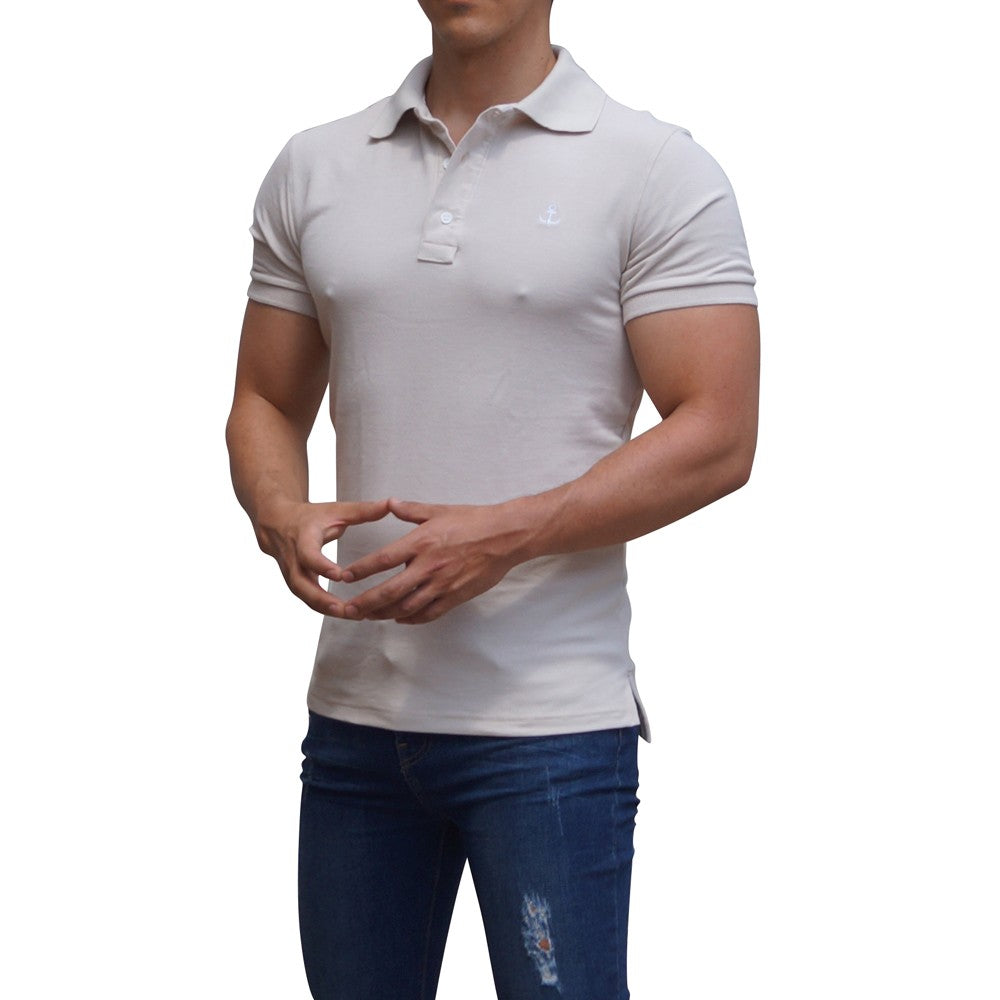 Cream Polo Shirt White Logo Short Sleeve Cream