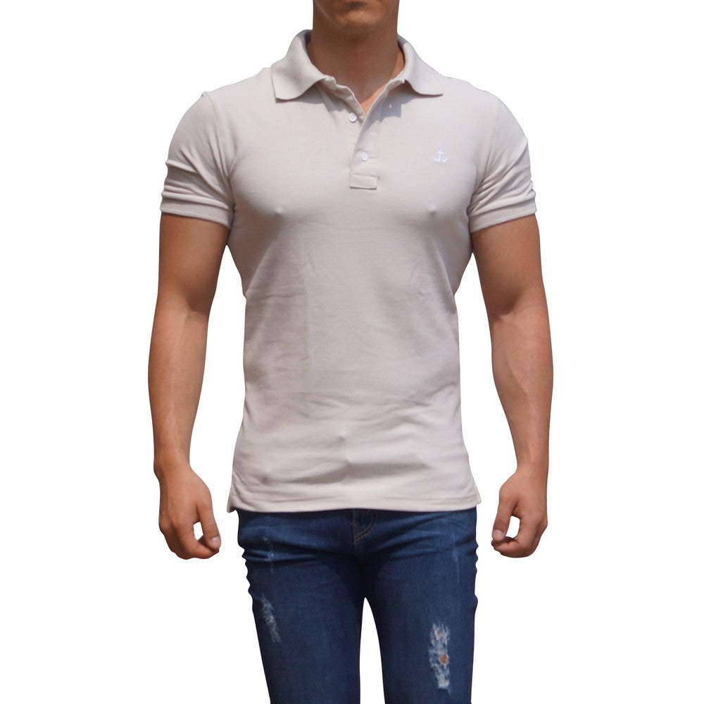 Cream Polo Shirt White Logo Short Sleeve Cream