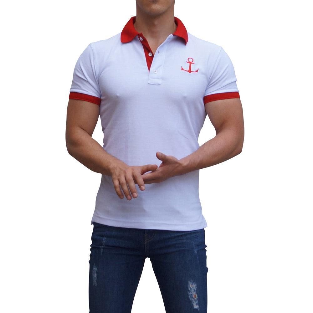 White Polo Big Logo Red White Sleeves