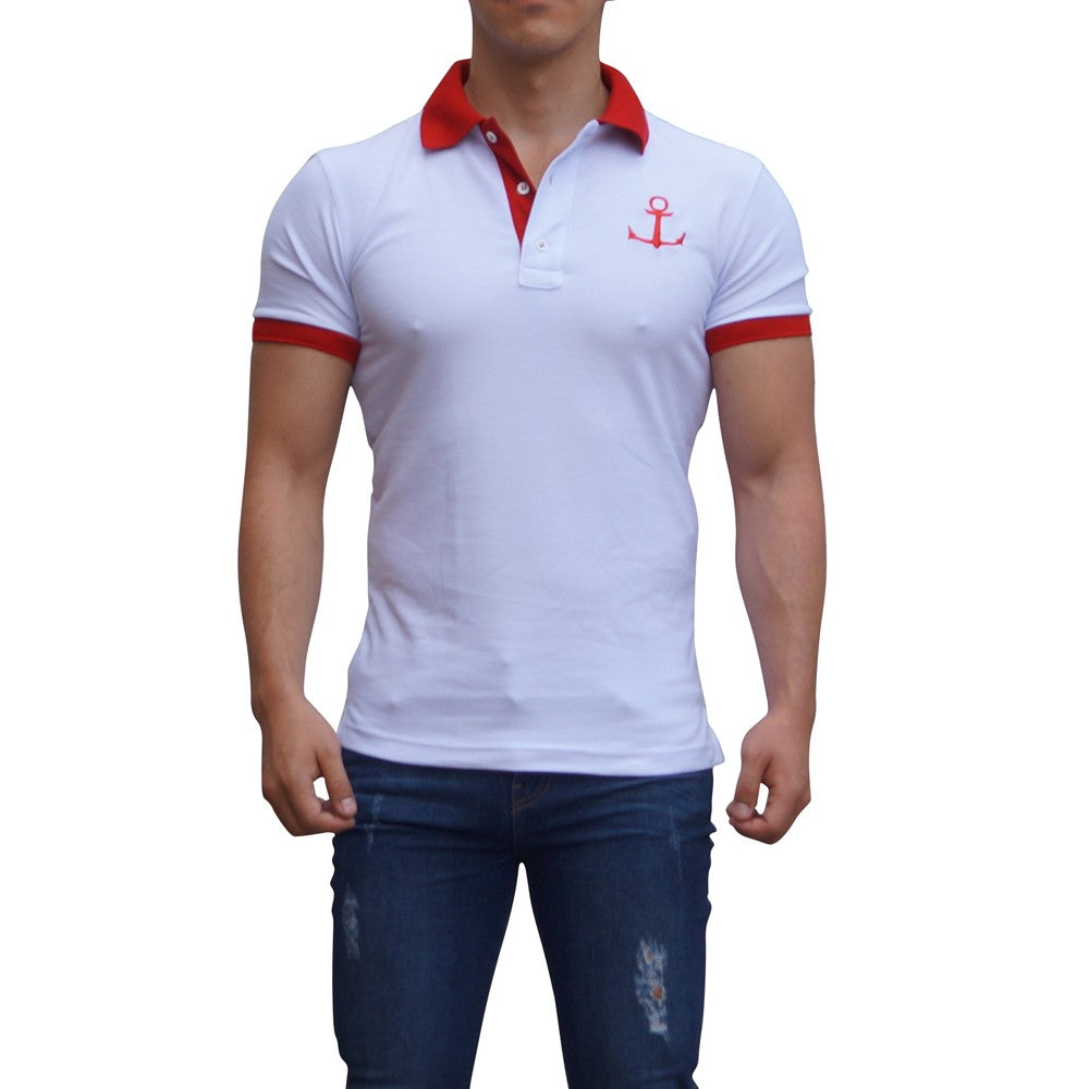 White Polo Big Logo Red White Sleeves