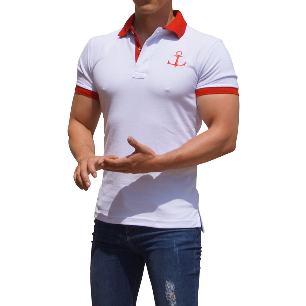 White Polo Big Logo Red White Sleeves