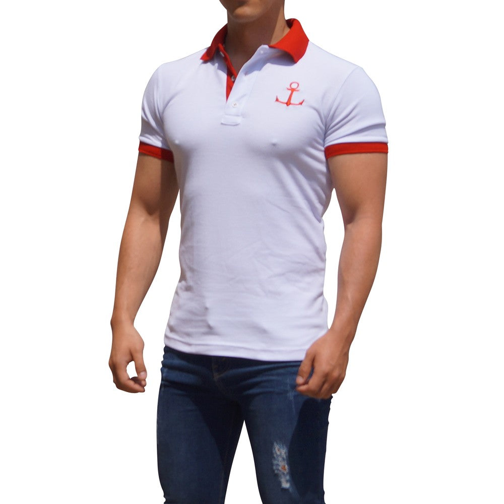 White Polo Big Logo Red White Sleeves