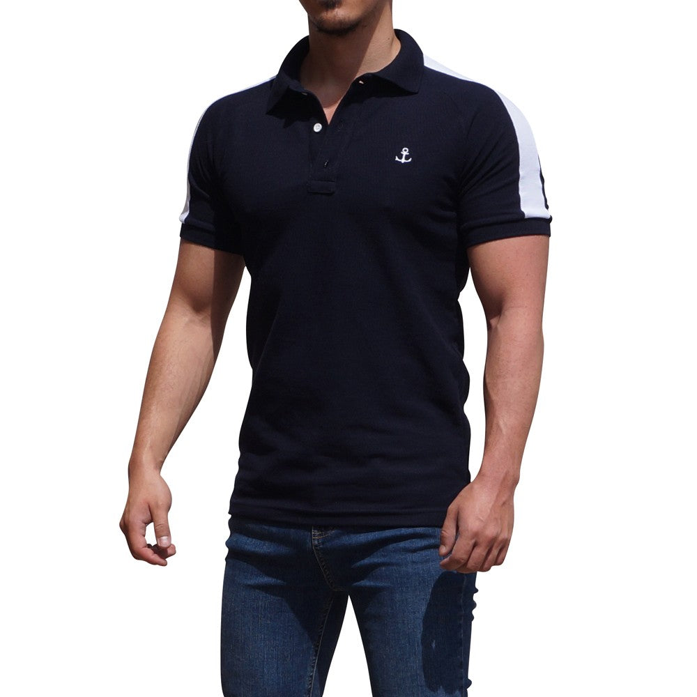 Navy Ranglan Polo Navy Sleeves White Logo