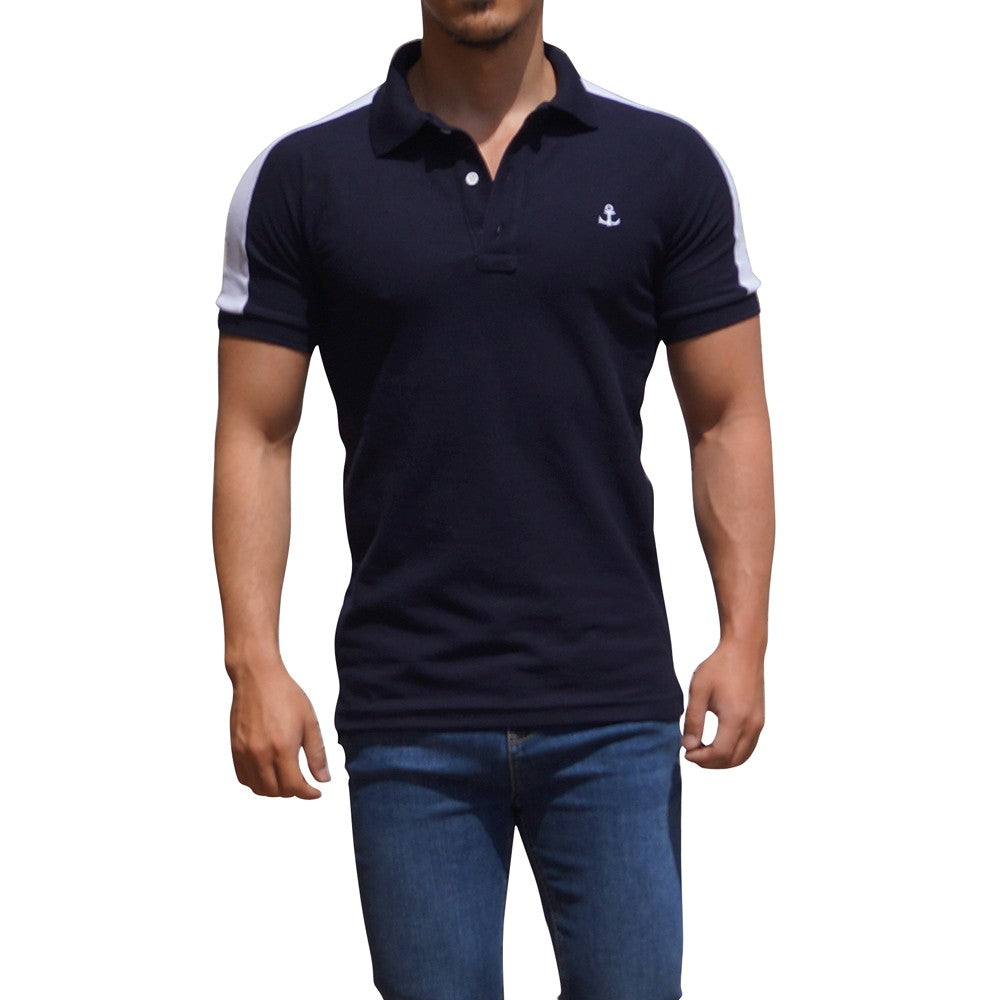 Polo Ranglan Marino Mangas Marino Logo Blanco