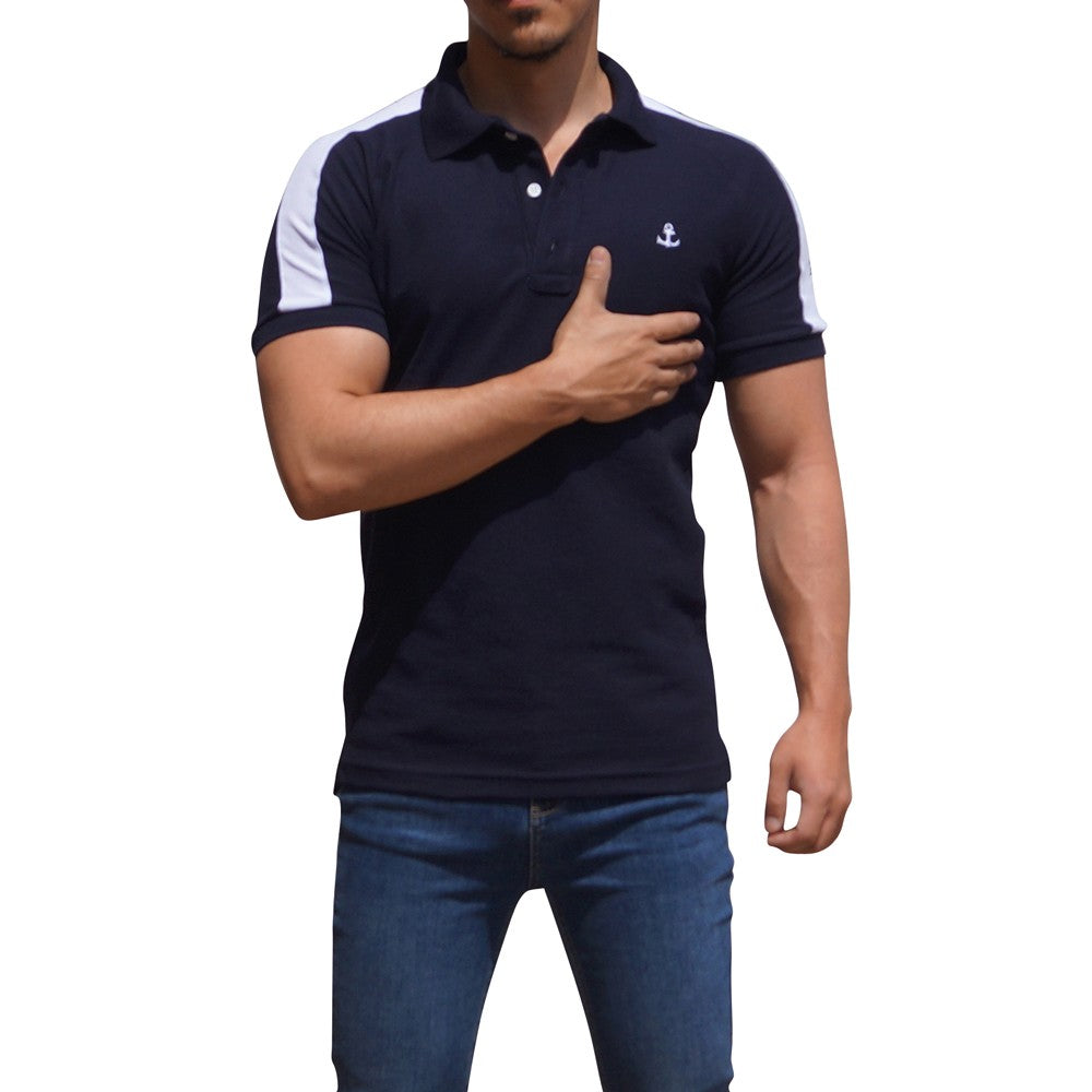 Navy Ranglan Polo Navy Sleeves White Logo