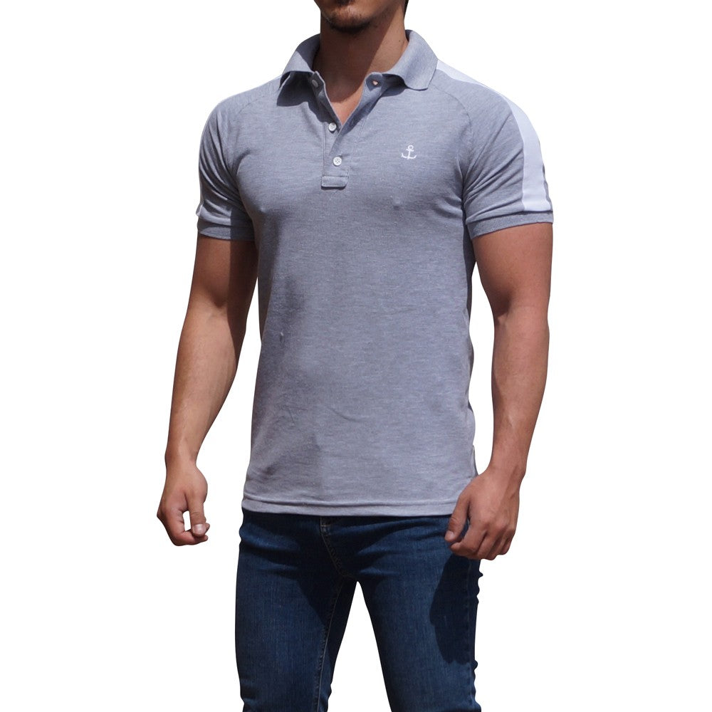 Jasper Gray Ranglan Polo Jasper Gray Sleeves White Logo