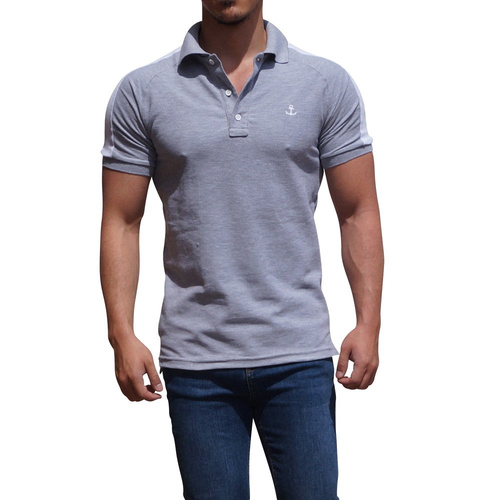 Jasper Gray Ranglan Polo Jasper Gray Sleeves White Logo