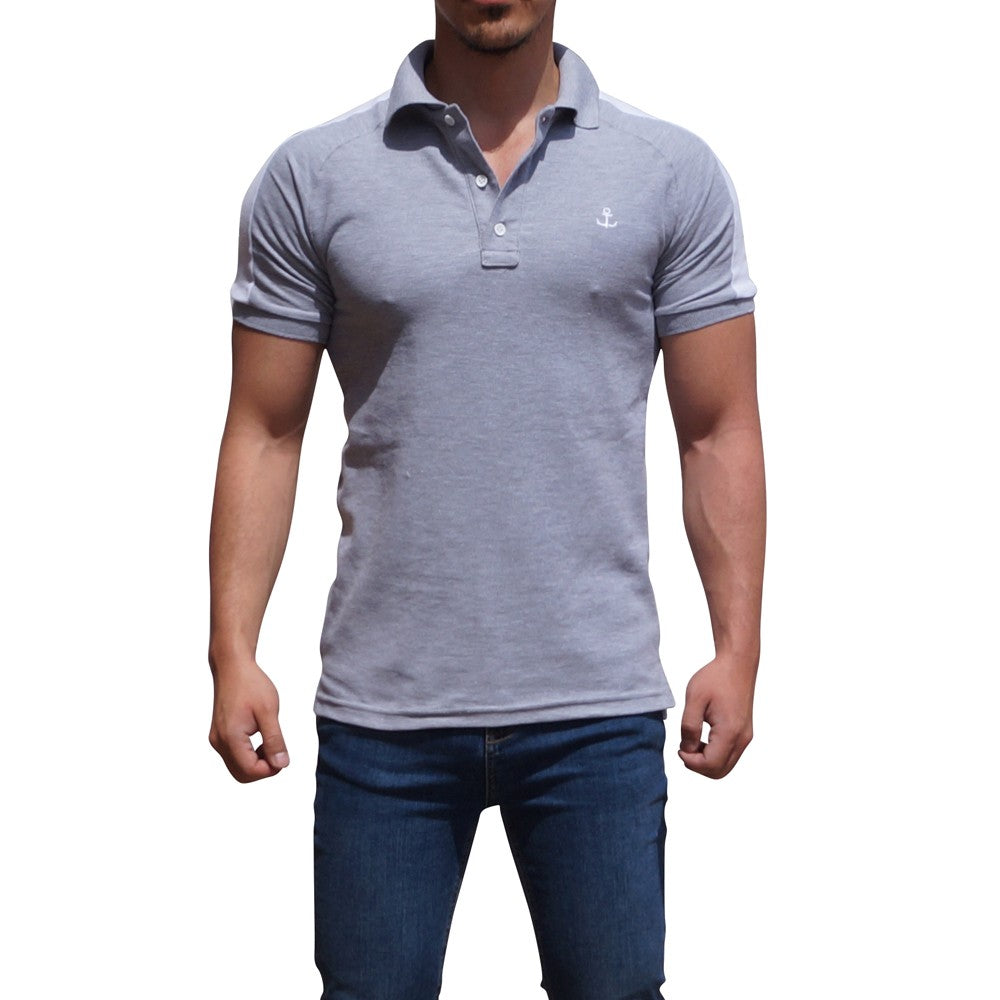 Jasper Gray Ranglan Polo Jasper Gray Sleeves White Logo