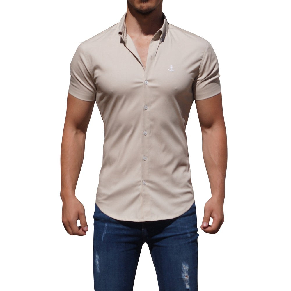 Camisa Beige Manga Corta Beige