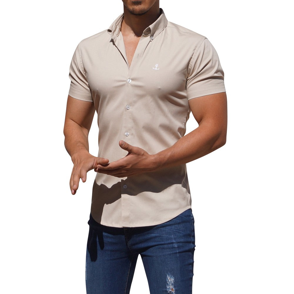 Camisa Beige Manga Corta Beige