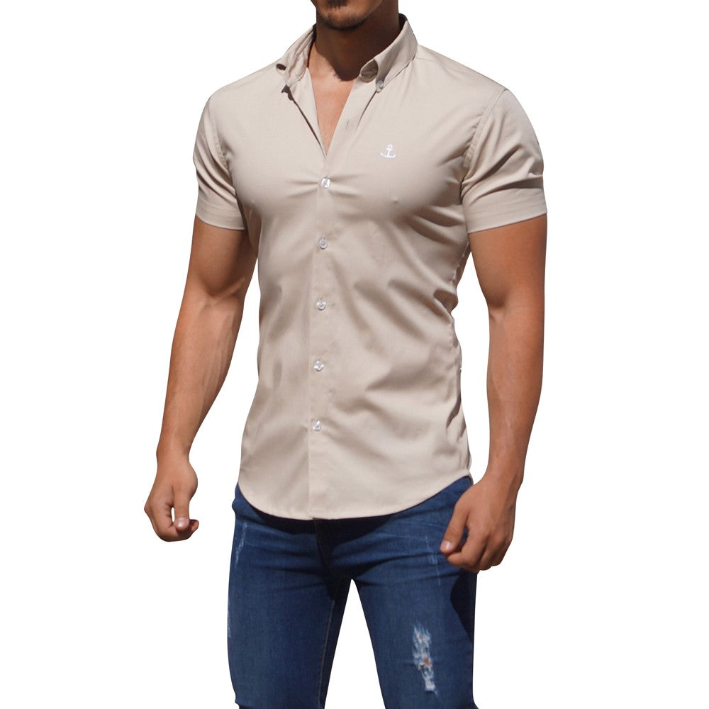 Camisa Beige Manga Corta Beige