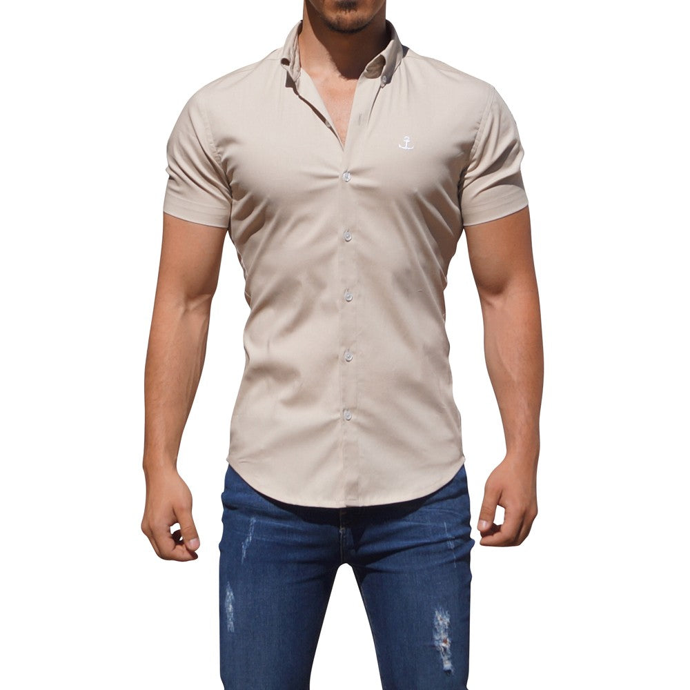 Camisa Beige Manga Corta Beige