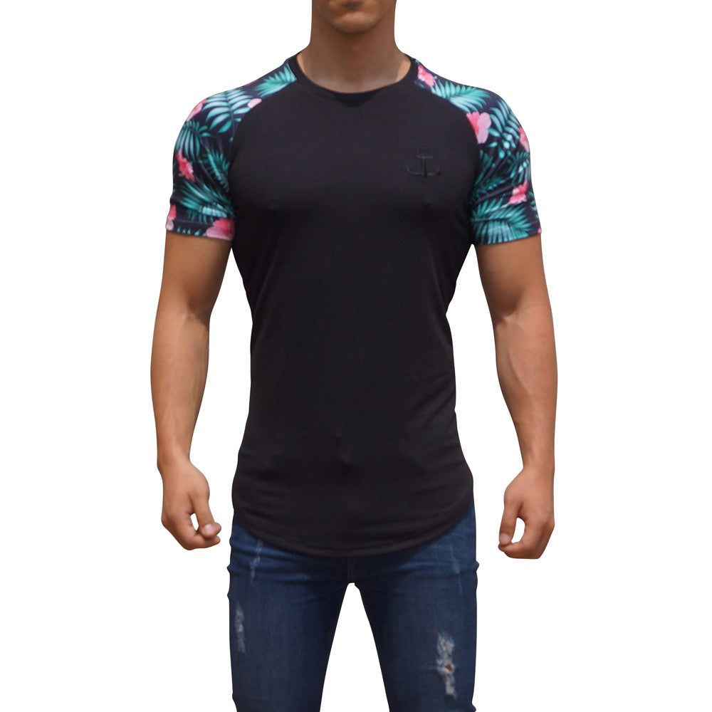 Black Short Sleeve Palms Raglan T-shirt