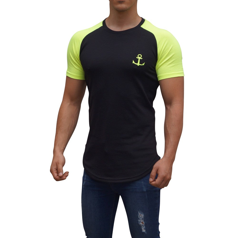 Neon Yellow Short Sleeve Black Raglan T-shirt