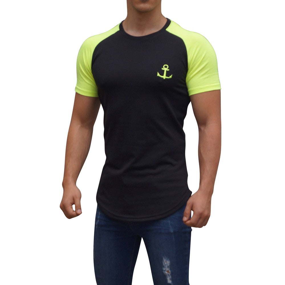 Neon Yellow Short Sleeve Black Raglan T-shirt