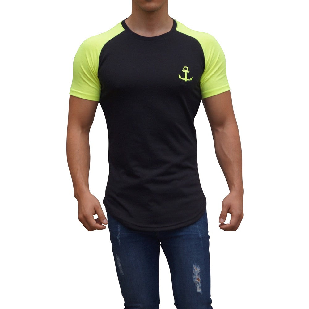 Neon Yellow Short Sleeve Black Raglan T-shirt