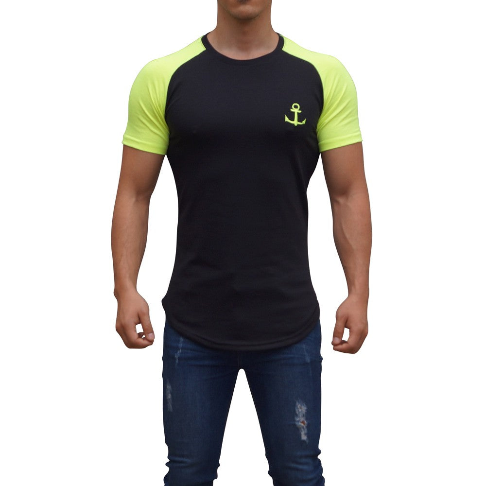 Neon Yellow Short Sleeve Black Raglan T-shirt